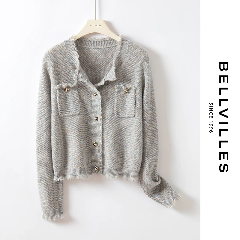 贝拉维拉【100%山羊绒】时尚小香风外套女装秋冬季羊绒小衫名媛风