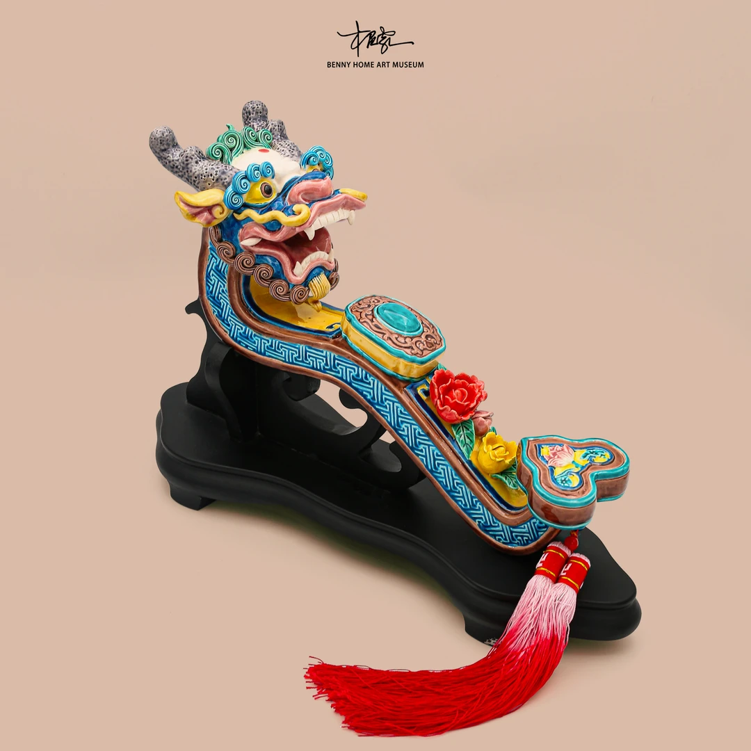 【本尼家】非遗手工彩釉交趾陶大龙如意陶瓷艺术桌面玄关摆件