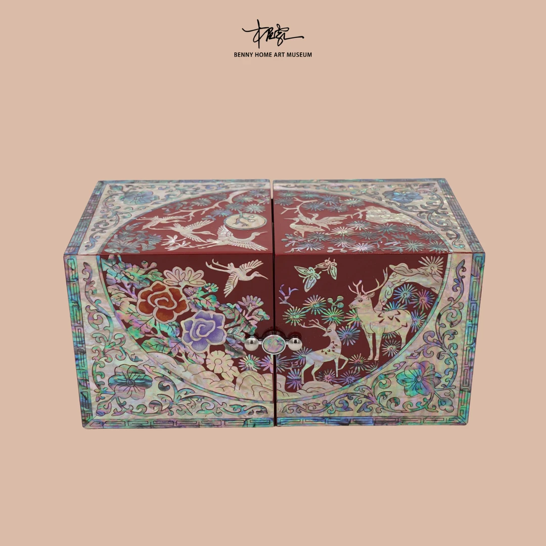 【本尼家】JH02国粹非遗螺钿漆器盒《鹿鹤同春》螺钿首饰盒装饰品摆件