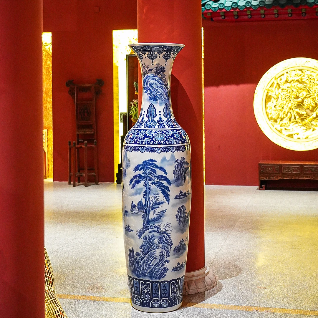 【本尼家】中式高温陶瓷青花《锦绣河山》落地花瓶客厅装饰摆件