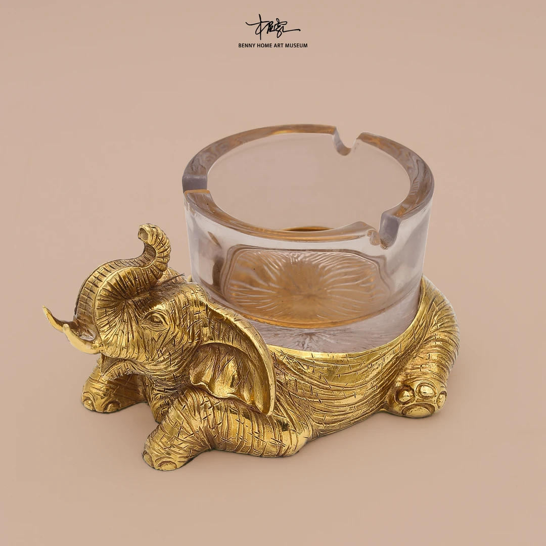 【本尼家】GY40铜镶水晶玻璃大象烟灰缸家用高档桌面装饰摆件