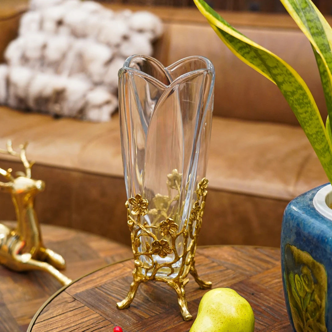 【本尼家】GY33黄铜水晶玻璃花瓶收纳家用插花个性装饰花瓶摆件