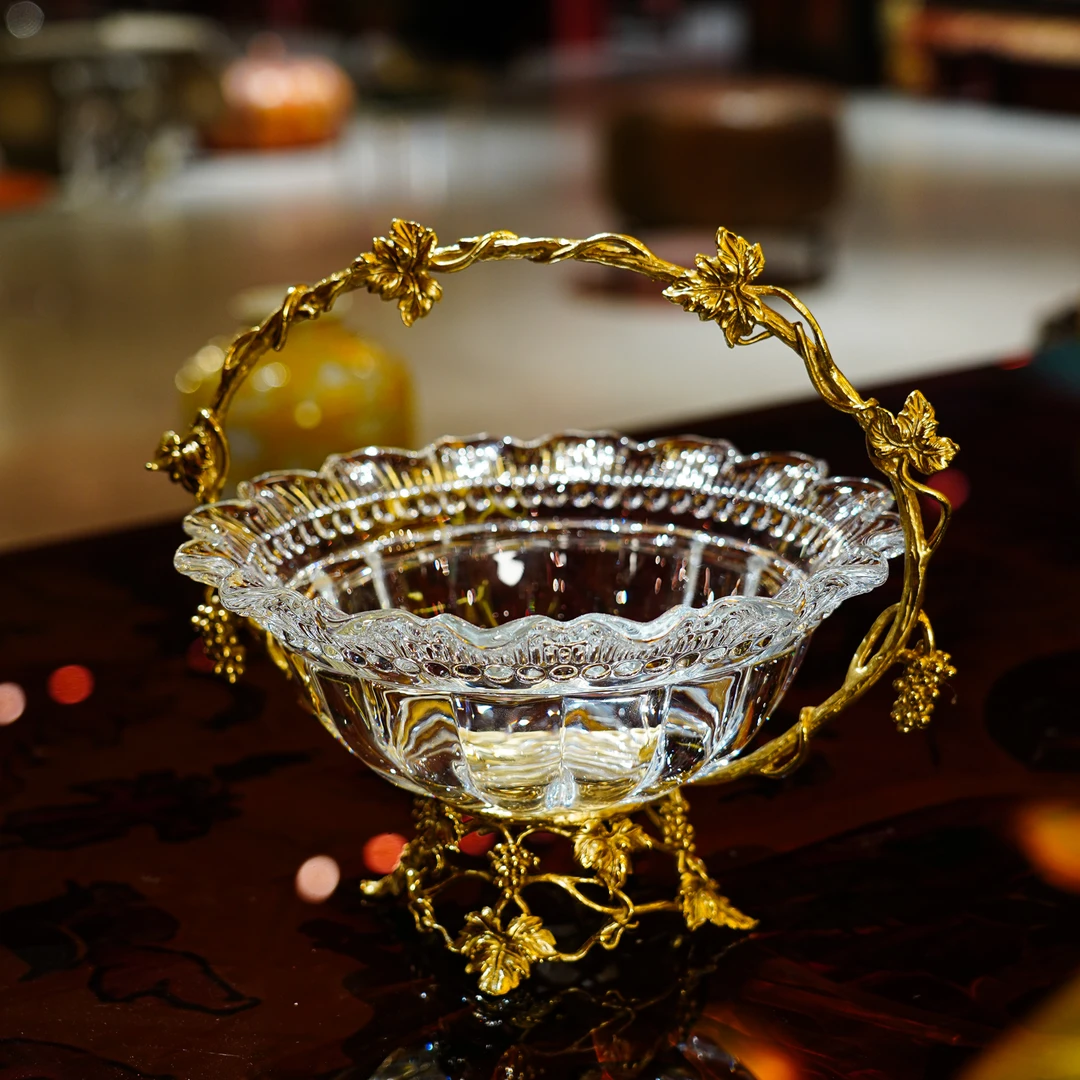 【本尼家】GY120铜镶水晶玻璃家用果盘水果收纳桌面艺术品摆件