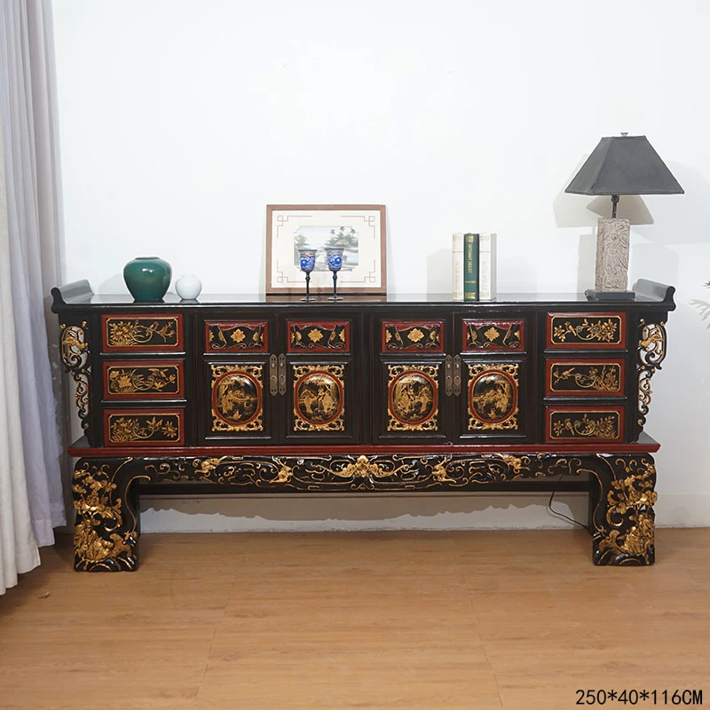 【本尼家】2.5米条案供桌实木古典储物老雕花翘头柜250*40*116cm