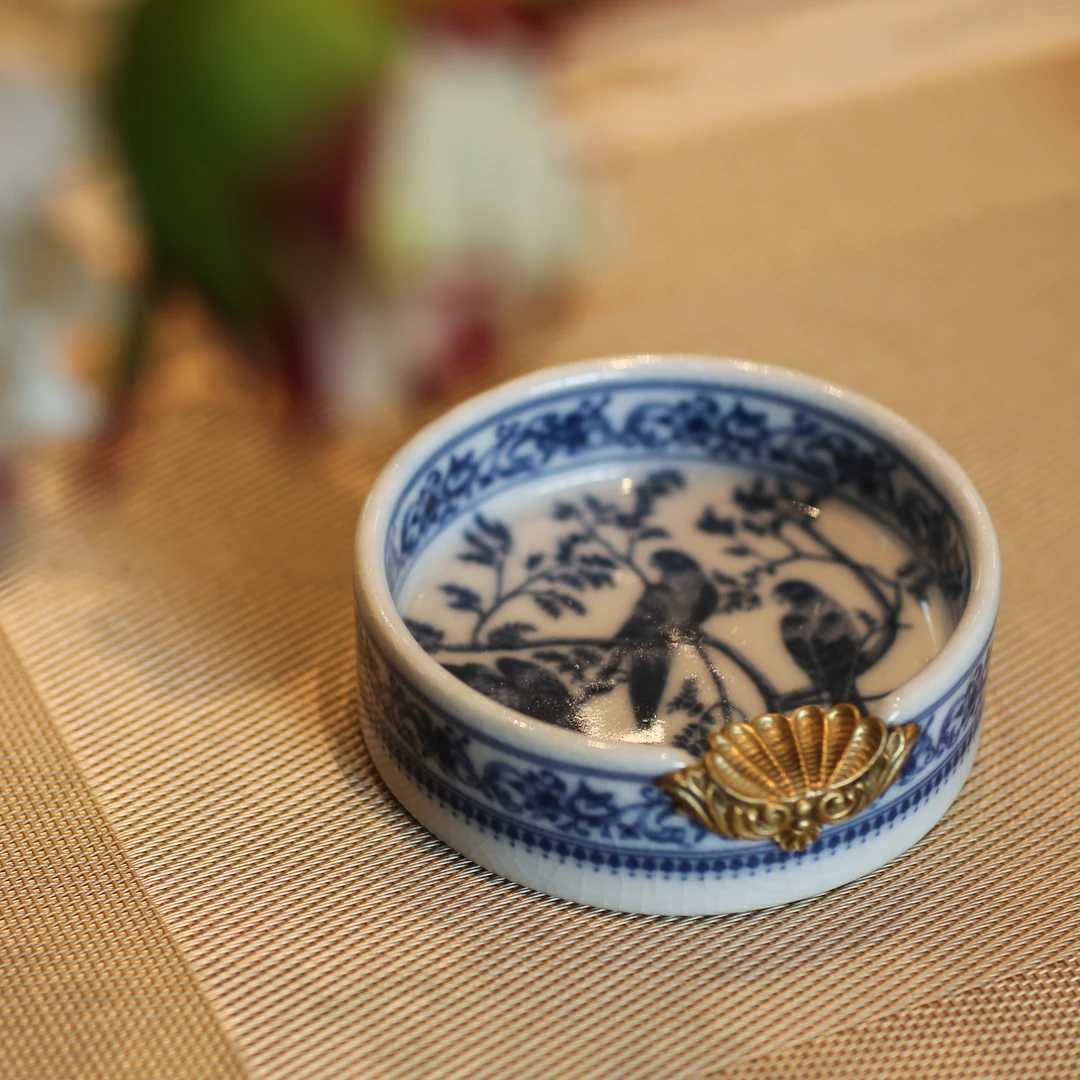 【BENNY本尼家】HX17新中式瓷镶铜工艺陶瓷烟灰缸客厅桌面茶道摆件