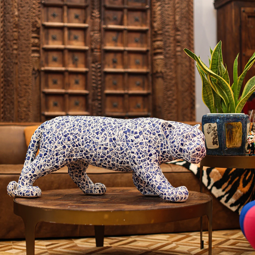 【本尼家】马赛克青花瓷手工贴片装饰品家居客厅玄关摆件豹子