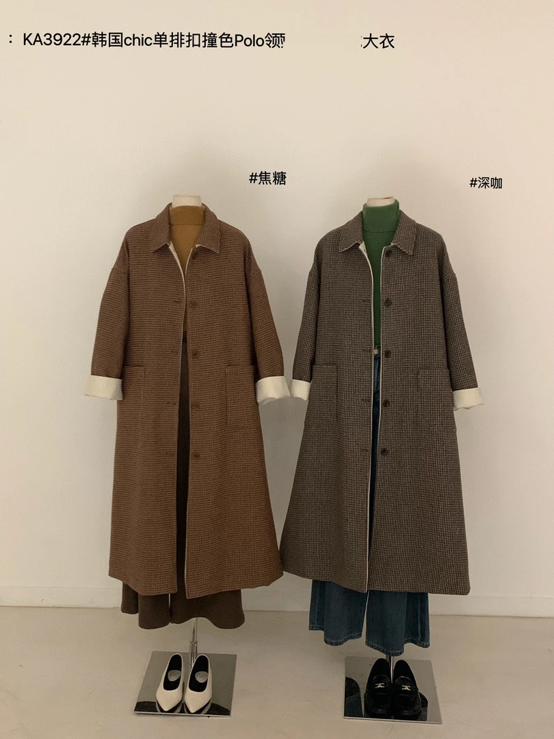 RS@3922 韩系单排扣polo领大衣 12-12