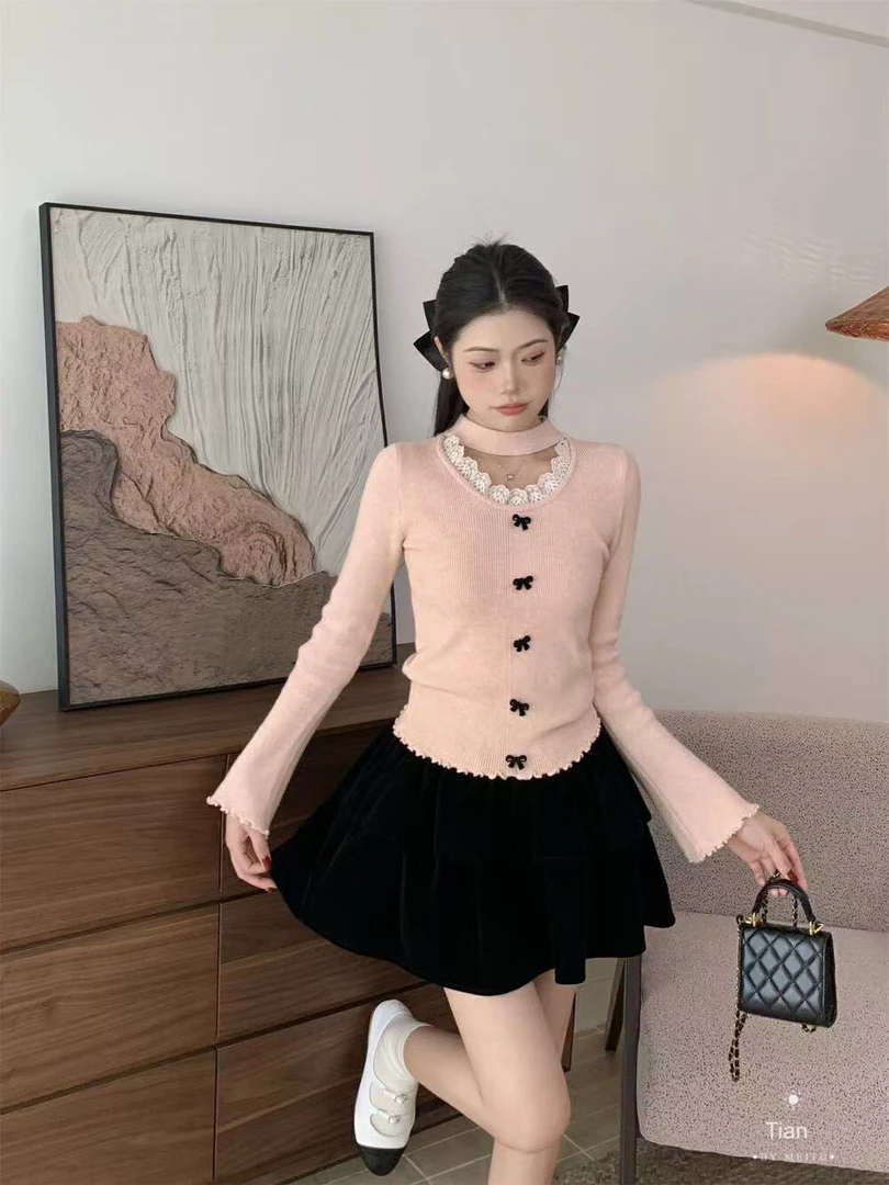 围脖花边领蝴蝶结针织衫 31111