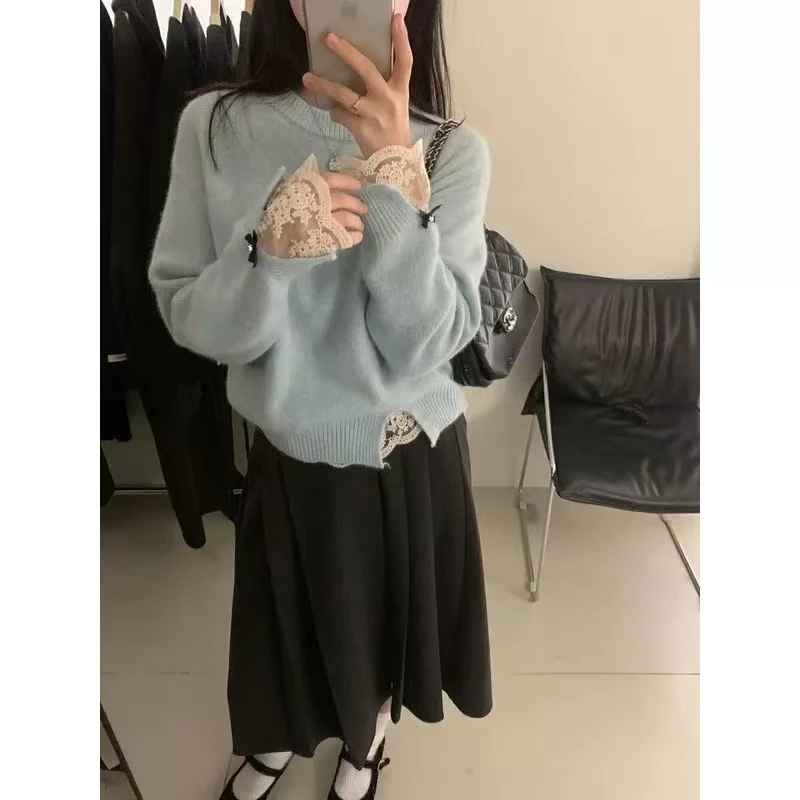 假两件蕾丝拼接毛衣 31105