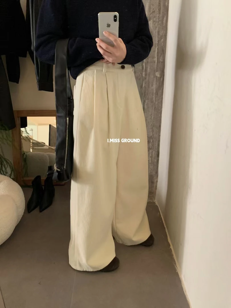 imiss@20120 韩系加厚加绒灯芯绒阔腿裤 裤长103左右 1-2