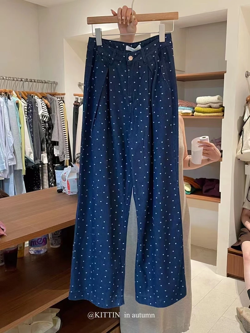 kittin@9852 韩系小花波点牛仔裤 10-24