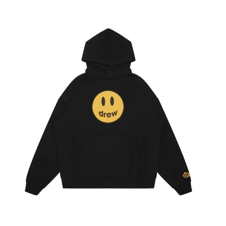 drew house 情侣笑脸印花休闲加绒秋冬百搭宽松连帽带帽运动时尚