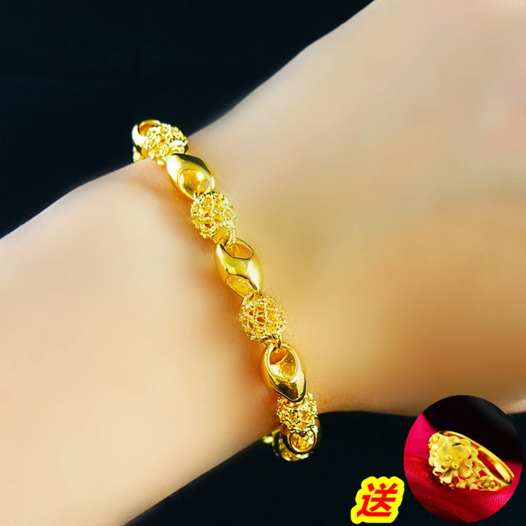 铜合金手链 转运珠18k黄金色手链女款经典简约玫瑰花真金色首饰品