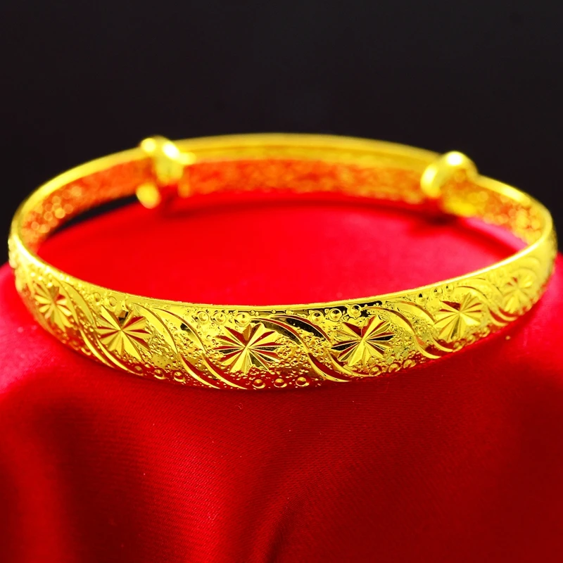 合金手镯 时尚百搭黄金色手镯龙凤呈祥推拉调节999真金色新娘女款