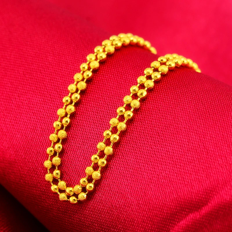 合金项链 18k黄金色单项链女款磨砂光面圆珠链百搭气质时尚首饰品