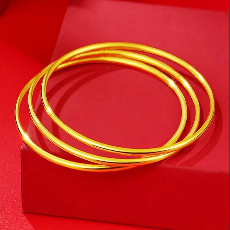 合金手镯 时尚18k黄金色光圈手镯女古法传承光面三生三世实心素圈