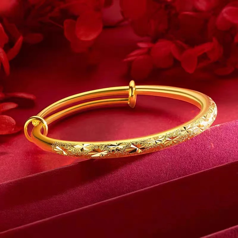 合金手镯 光圈18k黄金色手镯 999真金色实心可调节女简约素圈女款