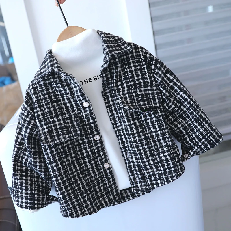 秋冬男女童加绒衬衫洋气儿童格子衬衣外套韩版宝宝上衣1723