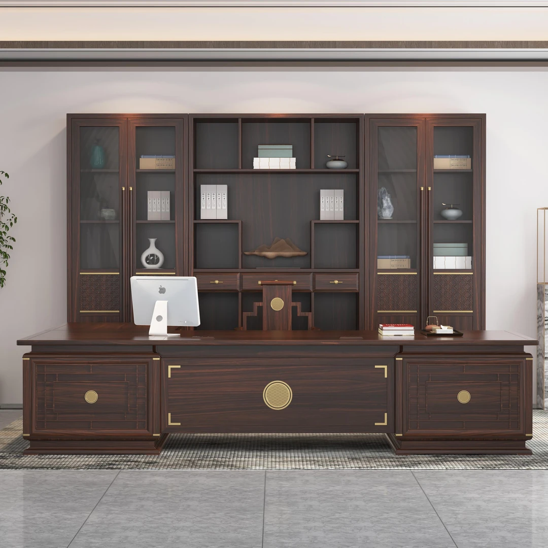 新中式办公桌组合老板桌乌金木总裁大班台董事长高档办公家具直销