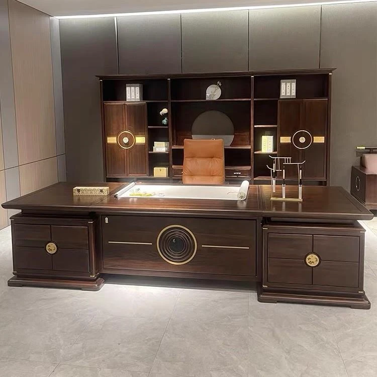 新中式办公桌老板桌乌金木全实木大班台高端董事长总裁办公室家具