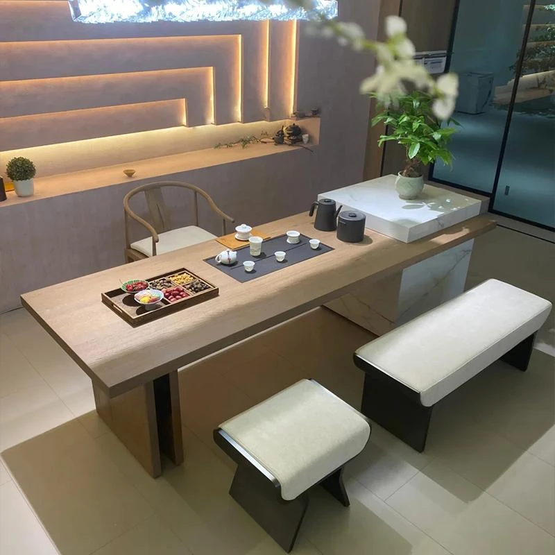 新中式岩板茶桌2024新款高端嵌入式茶盘北美黑胡桃木实木功夫茶台