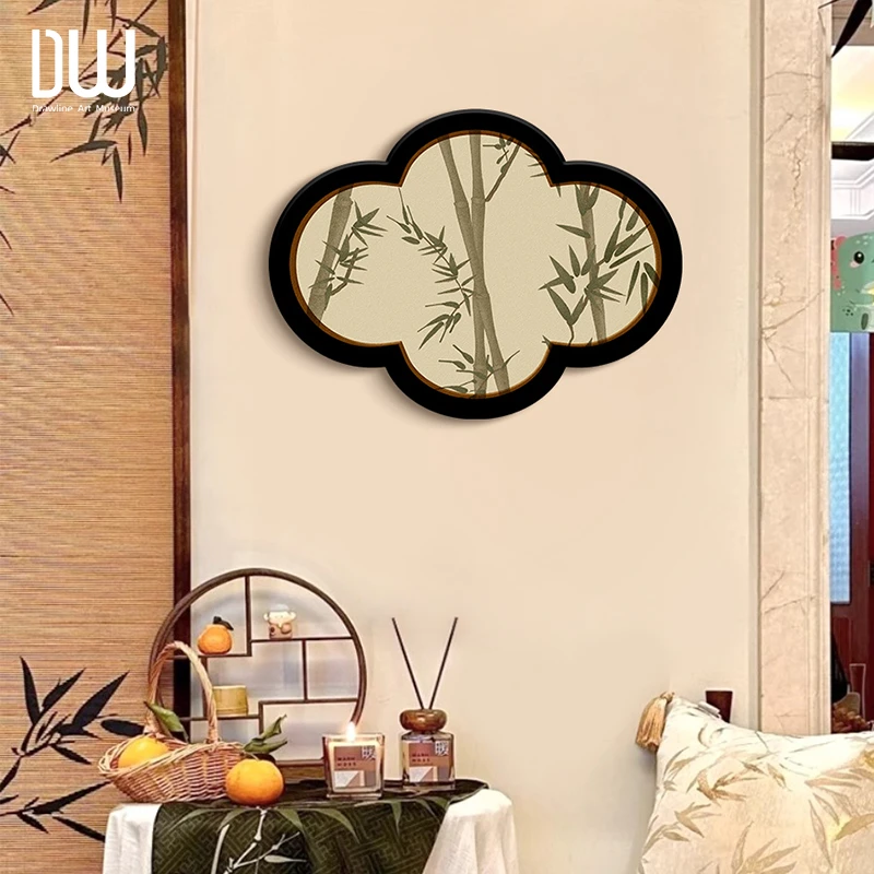 中古风客厅装饰画新中式茶室挂画复古入户玄关砂岩壁画餐厅卧室画