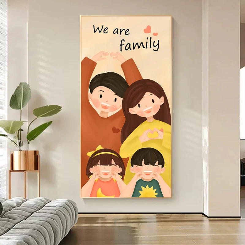 艺涂喜-一家三口四口入户玄关装饰画治愈系正对门挂画奶油风壁画