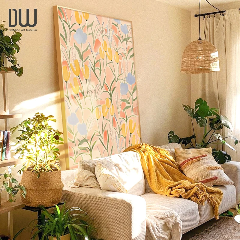 【春天来了】原木风客厅装饰画北欧奶油风竖版入户玄关挂画