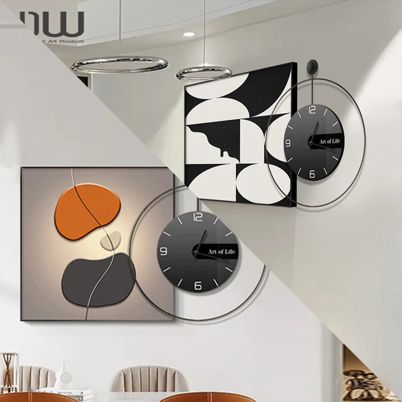 【餐厅创意挂钟装饰画合集】 时尚餐桌家用挂墙时钟挂画网红挂表画