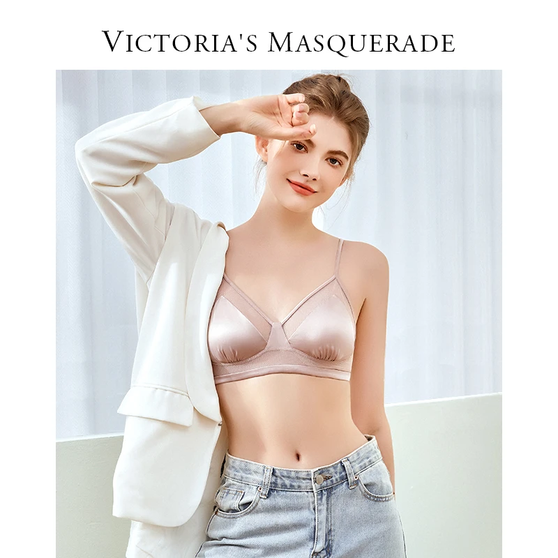 妆舞法式缎面内衣女士无钢圈薄款大胸显小文胸罩透气无痕性感套装
