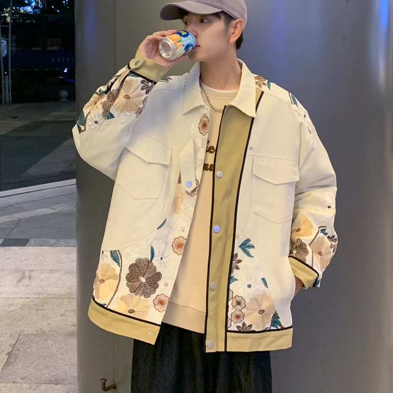 秋冬季外套男国潮绣花时尚复古夹克休闲百搭痞帅炸街潮流棉衣棉服