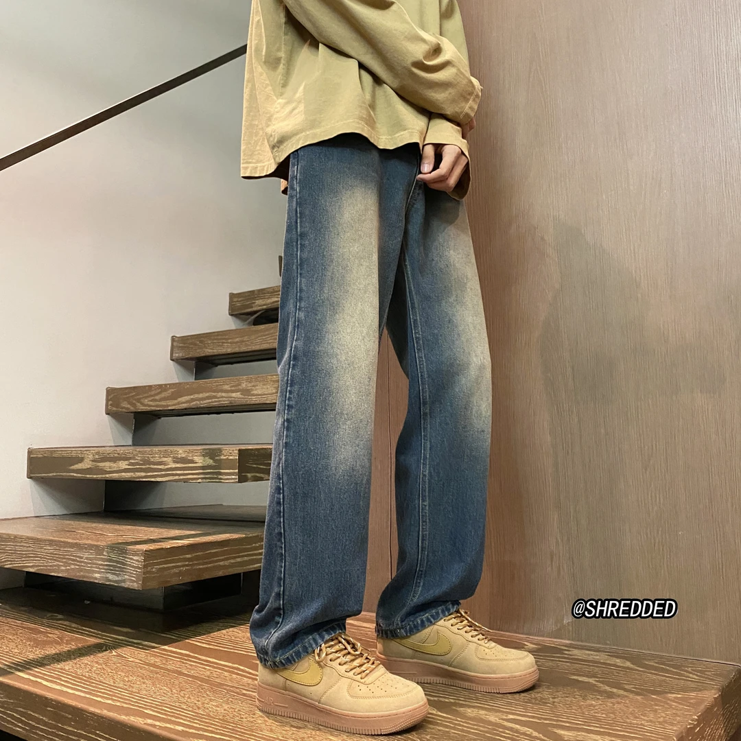 美式vibe水洗复古牛仔裤直筒男款宽松阔腿休闲裤子潮牌男生长裤