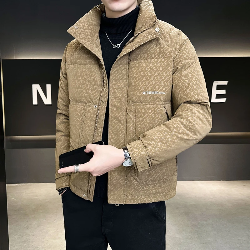 爆款韩版男士羽绒服冬季潮牌立领加厚新款印花短款冬装保暖外套