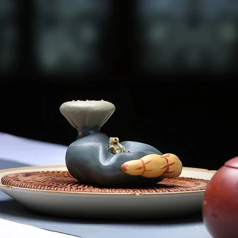 原矿紫砂茶宠莲藕青蛙莲子盖托
