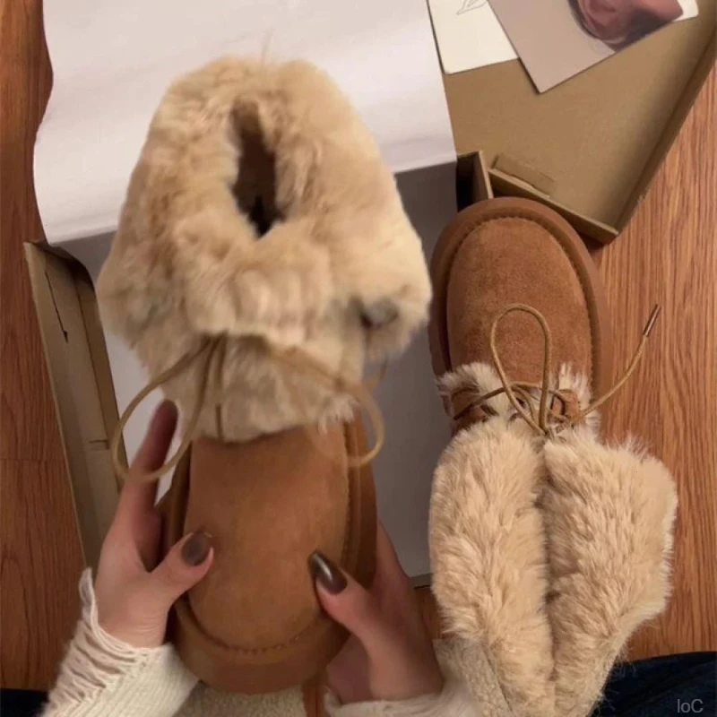 两穿雪地靴女2024年冬季新款厚底中筒防滑加绒加厚保暖系带棉靴子