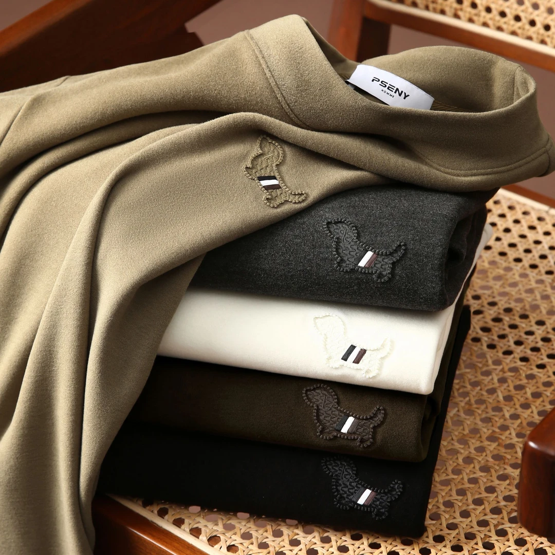 意式轻奢 秋冬季男士休闲高端保暖半高领软糯高弹暖绒长袖打底衫