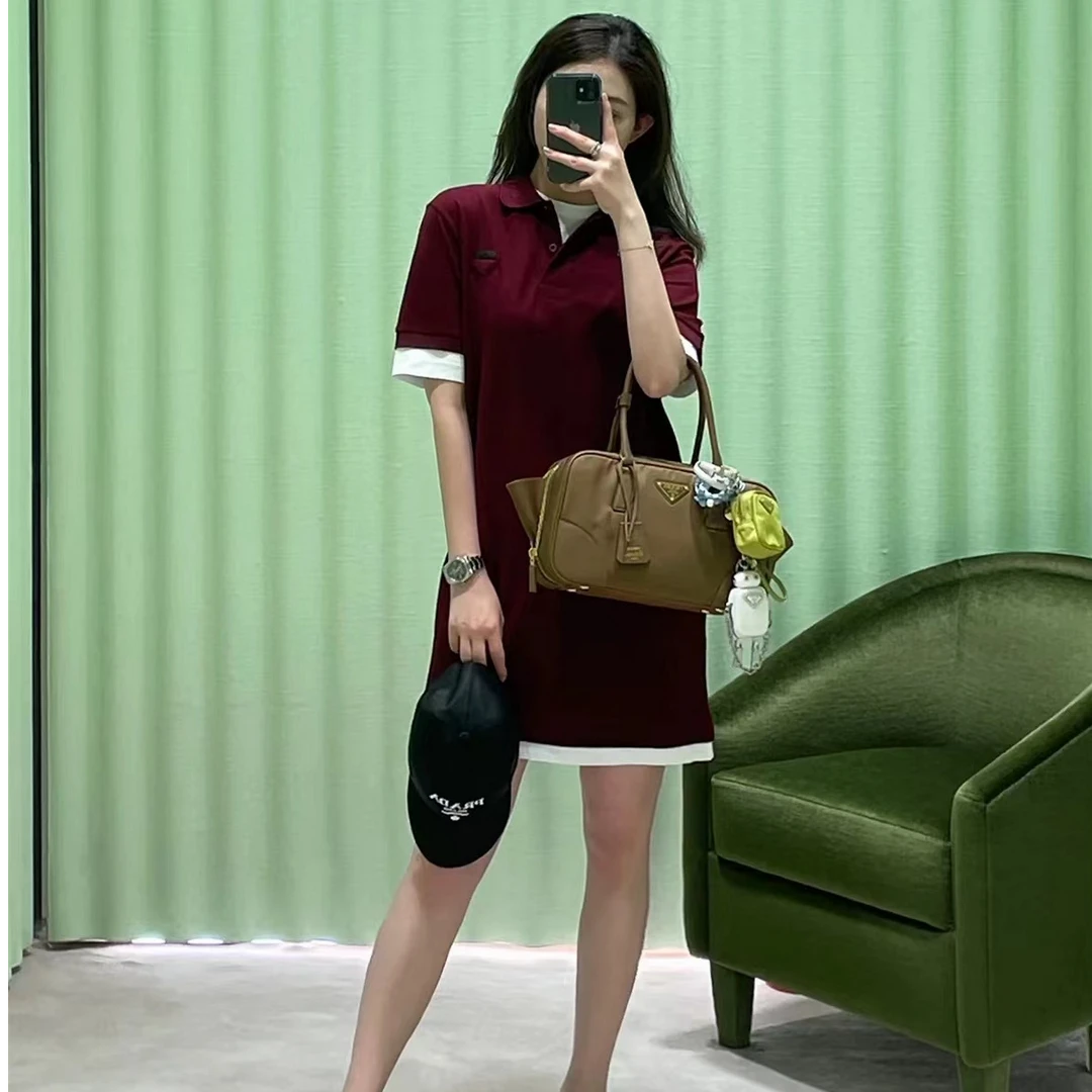 全新未使用 Prada/普拉达 FW24女士红色直筒连衣裙