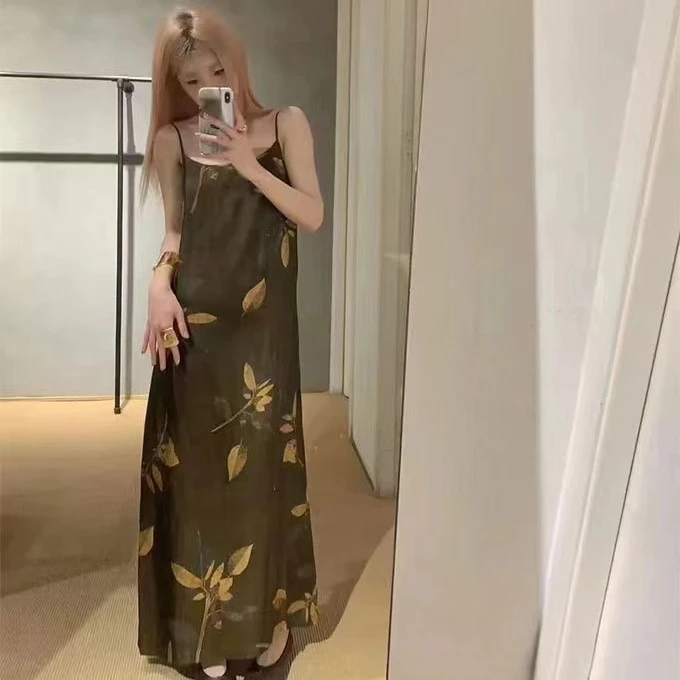 全新未使用 Uma Wang 女士棕色新中式吊带连衣裙