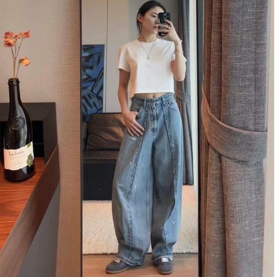 全新未使用 MM6 MAISON MARGIELA FW24女士蓝色阔腿牛仔裤