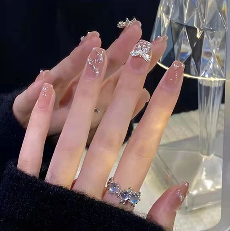 （中长款）蝴蝶结穿戴甲假指甲贴片可拆卸穿戴式美甲显白指甲贴片