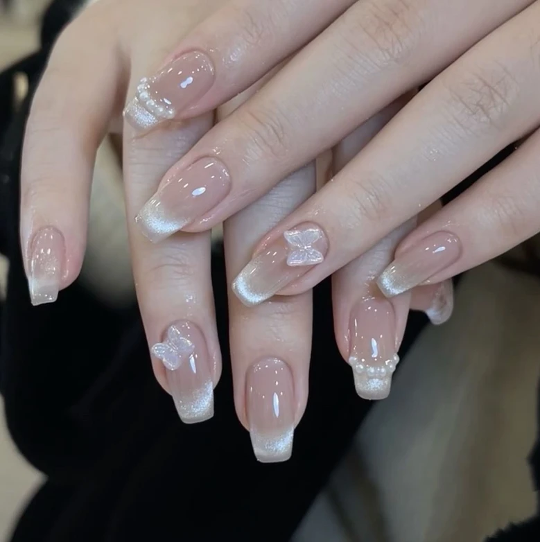 （短款）穿戴甲穿戴式美甲贴片指甲贴可拆卸假指甲高级感纯欲蝴蝶