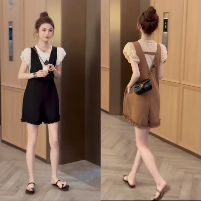 法式气质显瘦花苞袖设计感时尚两件套套装