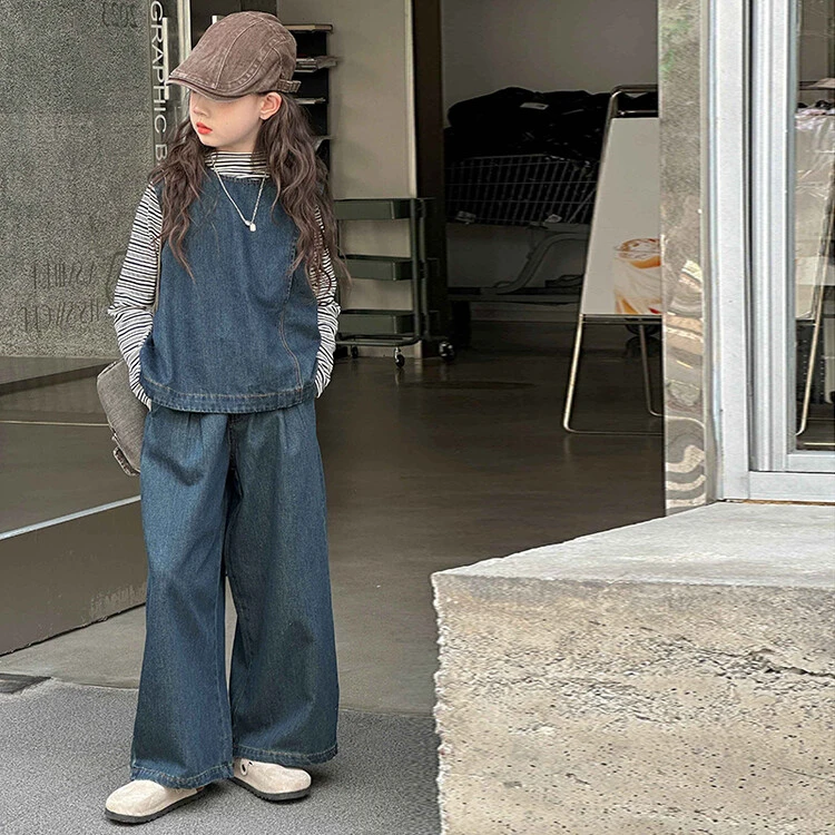 女童套装2024秋季新款儿童韩版牛仔马甲女孩洋气牛仔裤三件套潮款