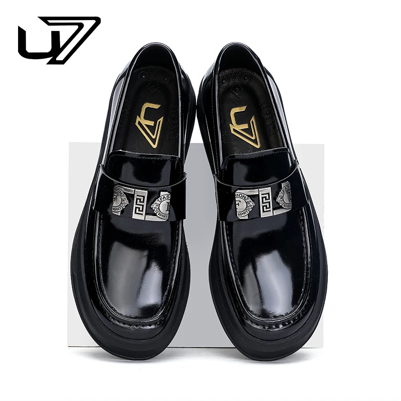 U7品牌男鞋2025年新款真皮时尚豆豆鞋套脚厚底商务休闲皮鞋男