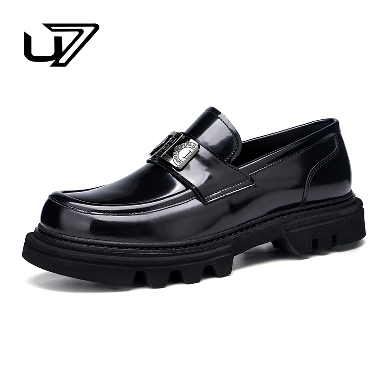 U7四季时尚品牌男鞋真皮皮鞋2025高档一脚蹬男士百搭商务休闲皮鞋