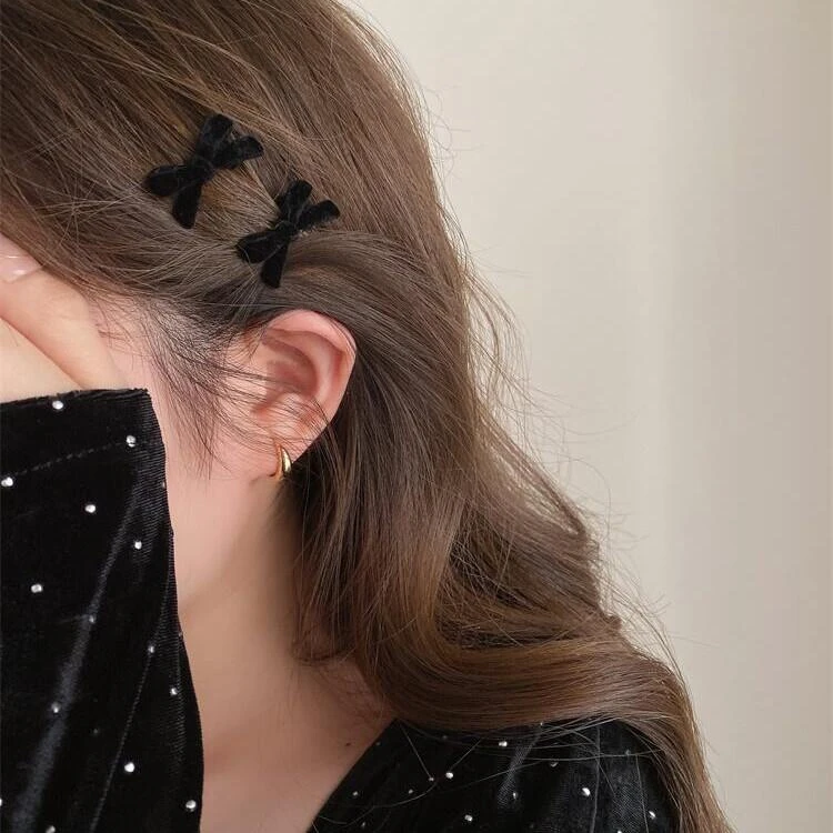 新年红色植绒蝴蝶结发夹女鸭嘴夹秋冬前额侧边碎发刘海夹圣诞头饰