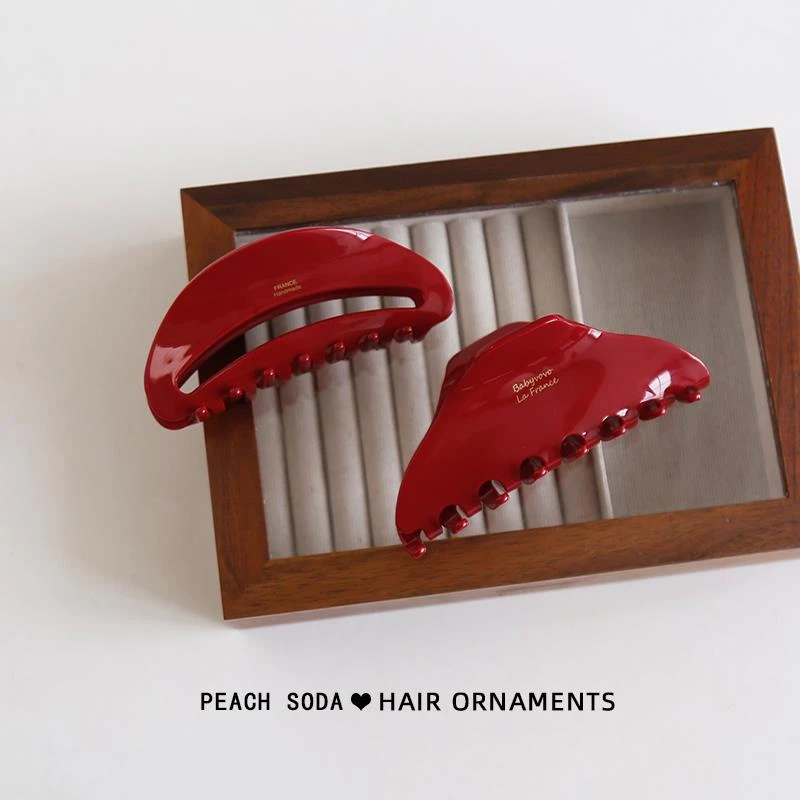 简约高级感红色醋酸大号抓夹发夹后脑勺发夹盘发鲨鱼夹女夹子头饰