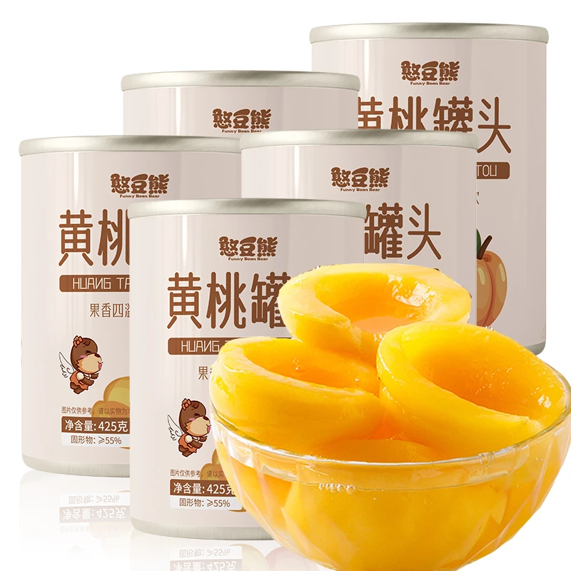 憨豆熊_黄桃罐头425g*5罐砀山新鲜水果糖水罐头即食清甜休闲零食