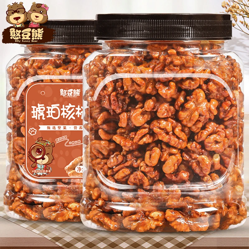 憨豆熊_蜂蜜琥珀核桃500g罐装新货去皮熟核桃仁营养坚果