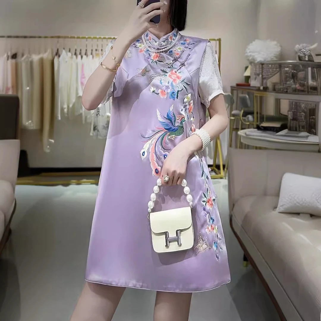 立领凤舞牡丹马甲背心裙